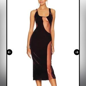 NBD Revolve Arsha velvet midi dress with sheer mesh panels